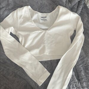 Garage Cream Ribbed V-Neck Crop Top